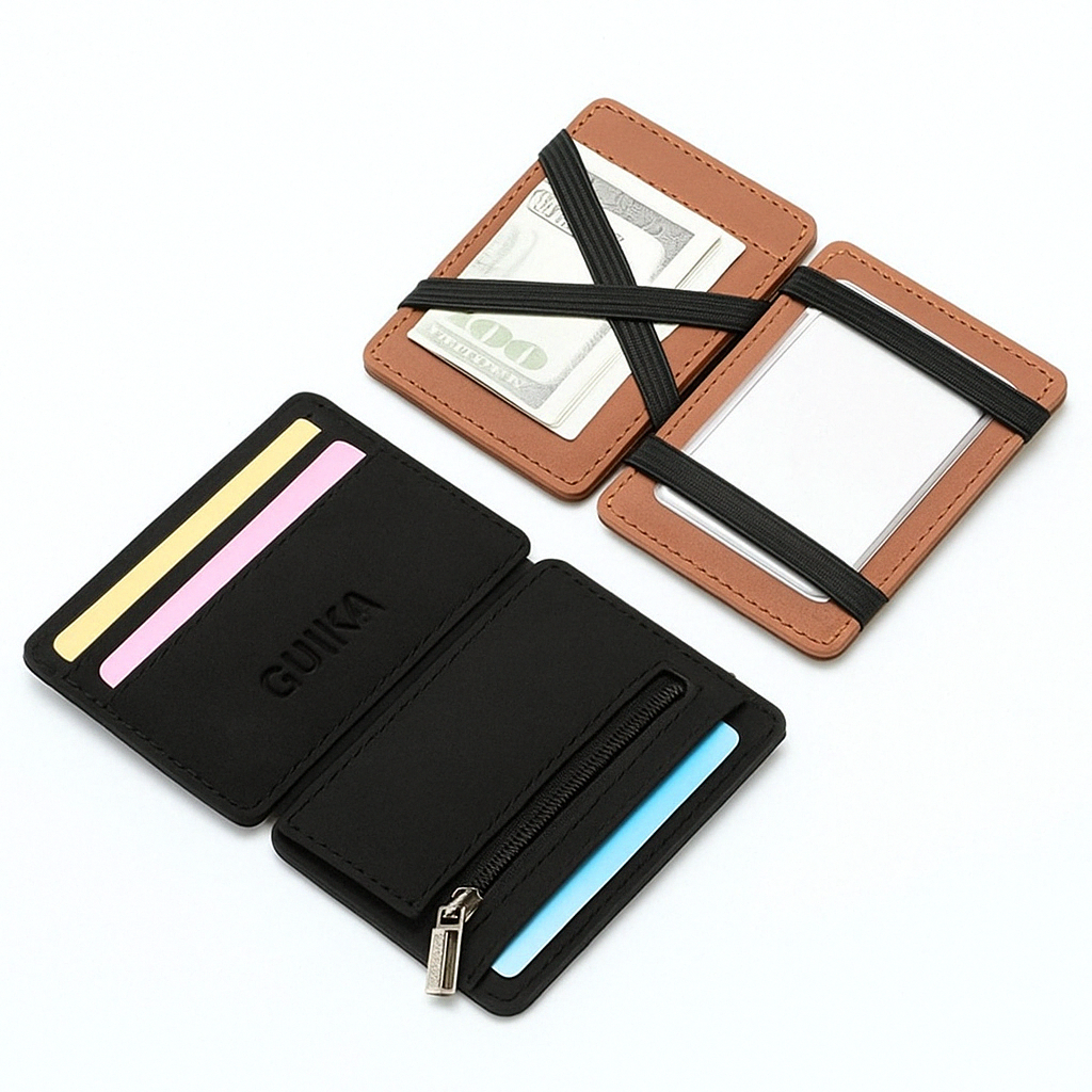 Mini Slim Wallet – Vegan Leather Card Holder with Zipper Coin Pocket